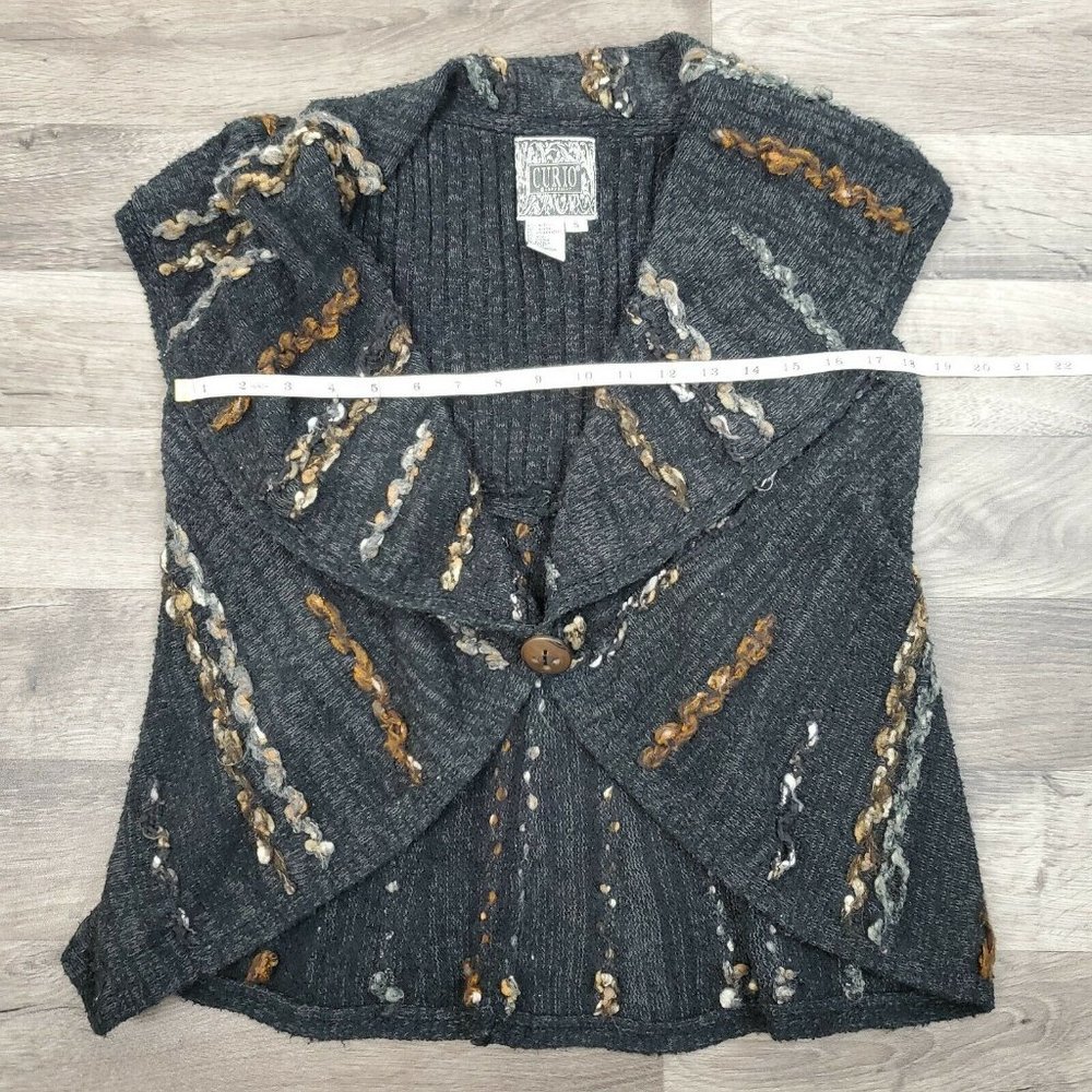 CURIO Small Wool Mohair Angora Sleeveless Knit Draped Women's Cardigan Sweater - Picture 9 of 12